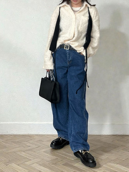 Jacquard shaggy sheerルーズシャツ