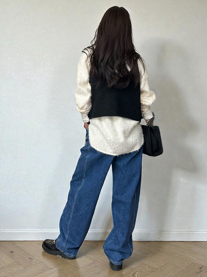 Jacquard shaggy sheerルーズシャツ