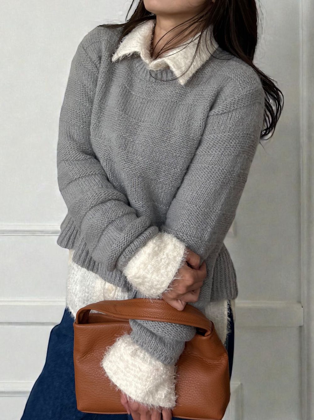 Jacquard shaggy sheerルーズシャツ