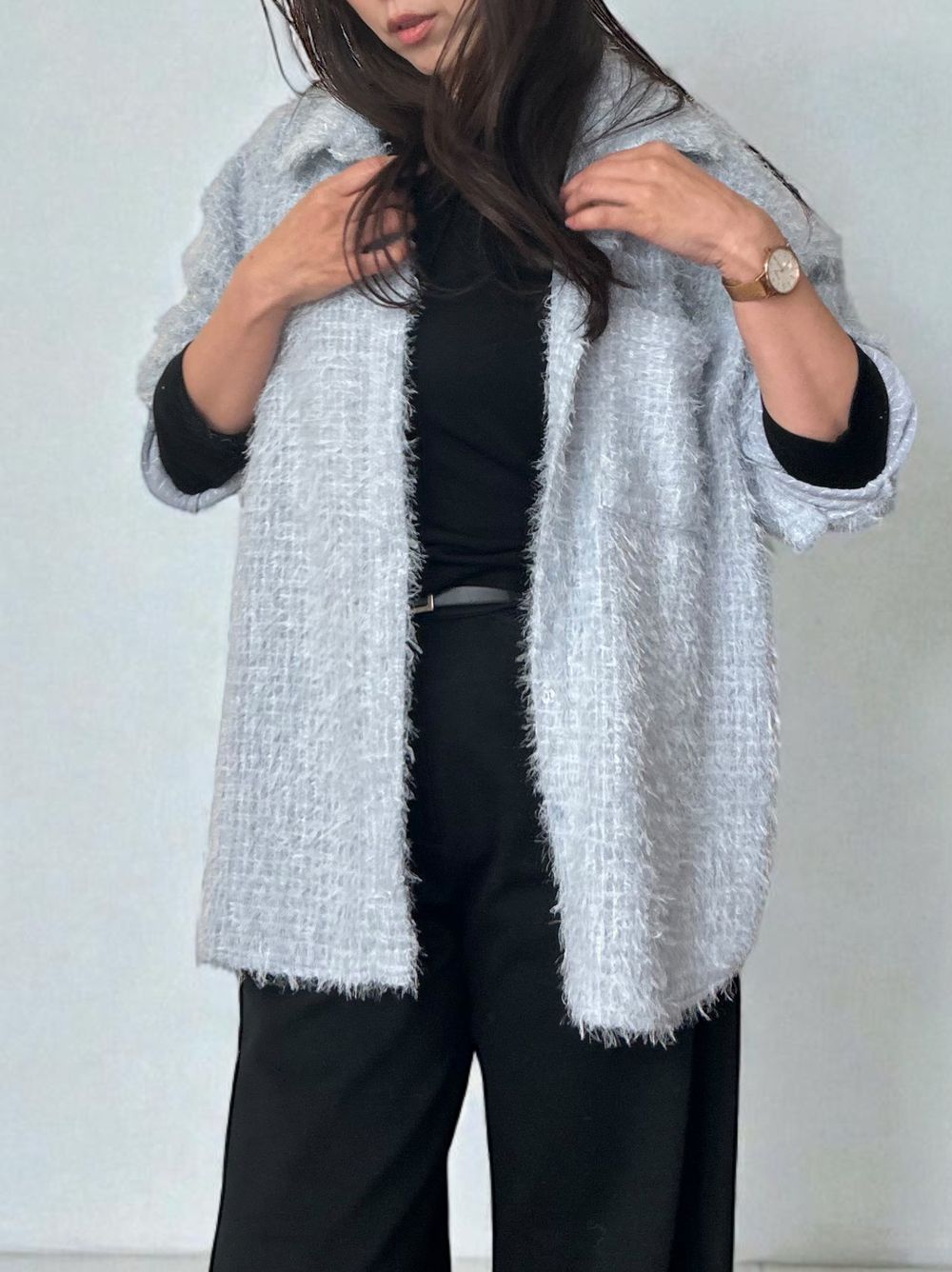 Jacquard shaggy sheerルーズシャツ