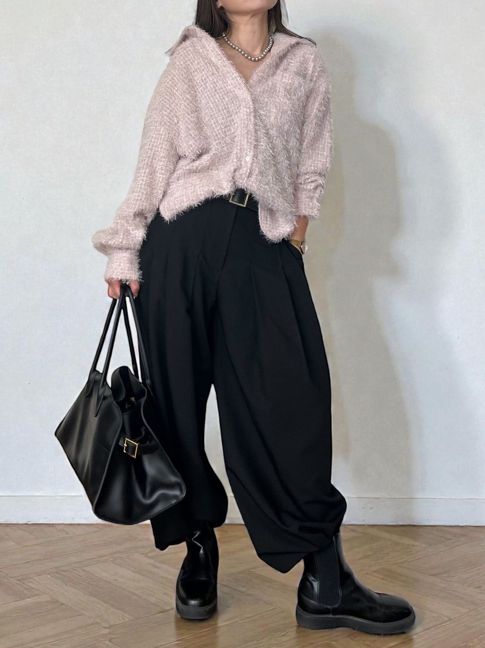 Jacquard shaggy sheerルーズシャツ