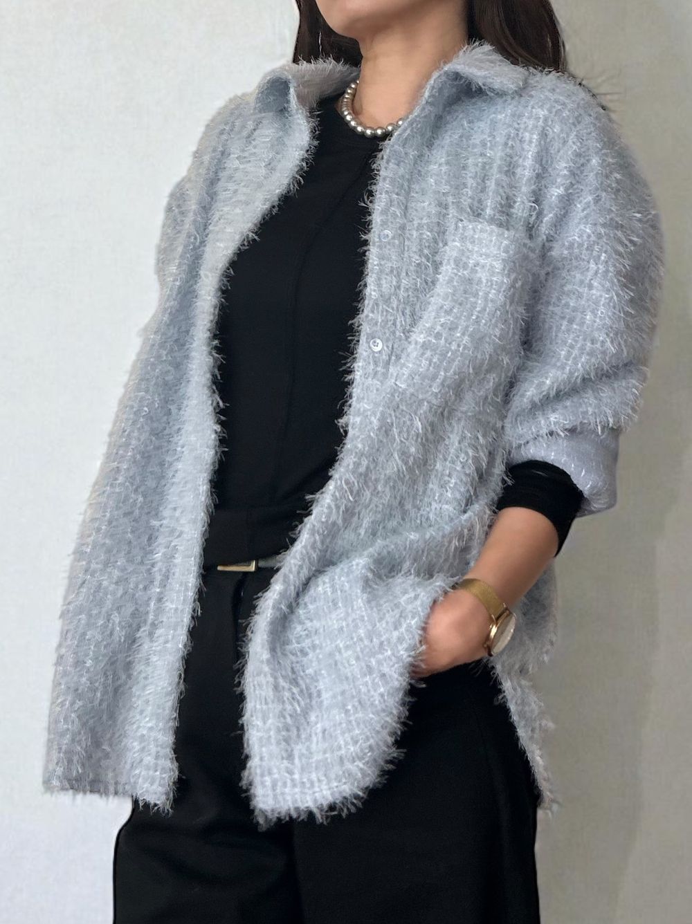 Jacquard shaggy sheerルーズシャツ