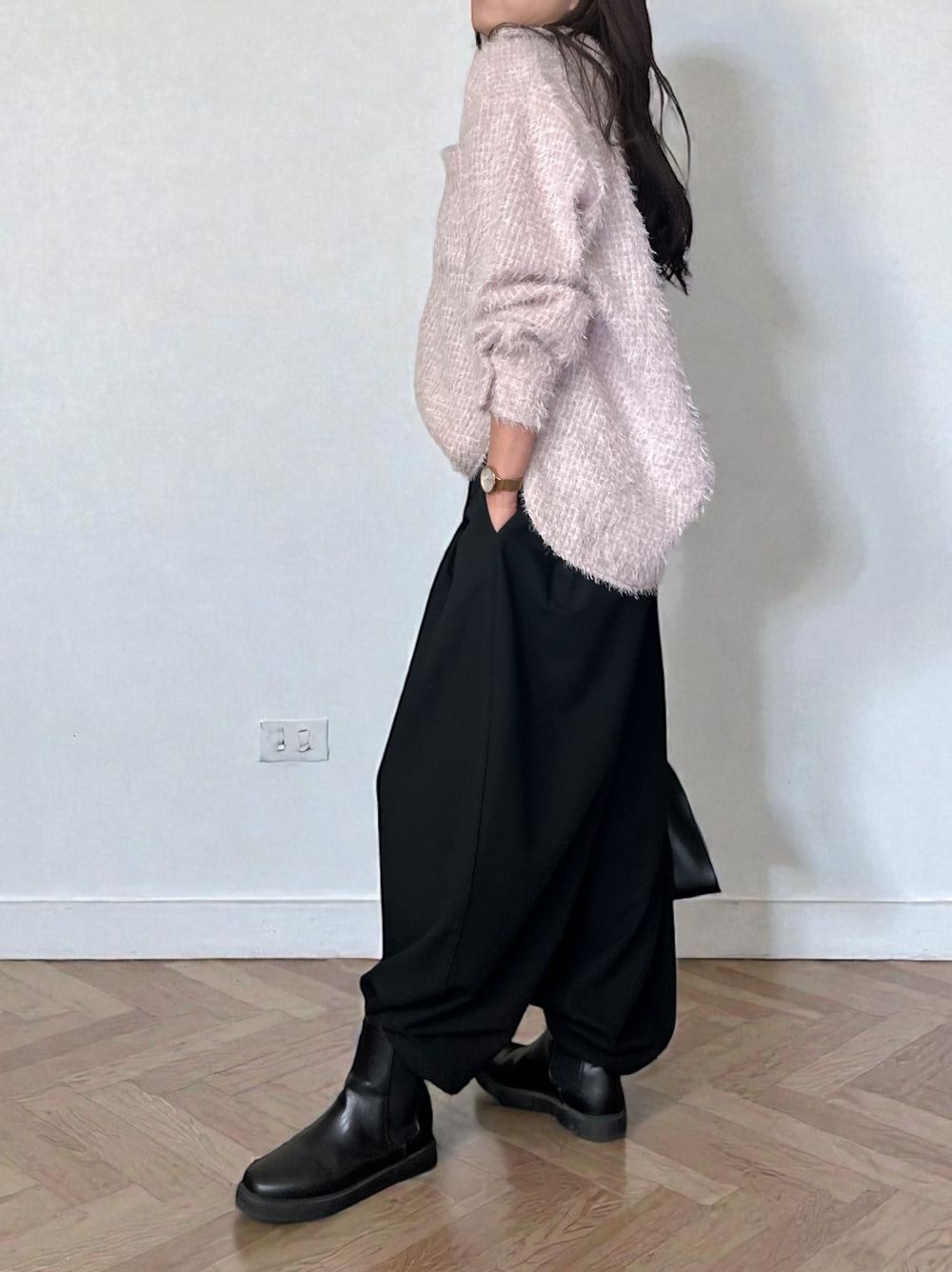 Jacquard shaggy sheerルーズシャツ