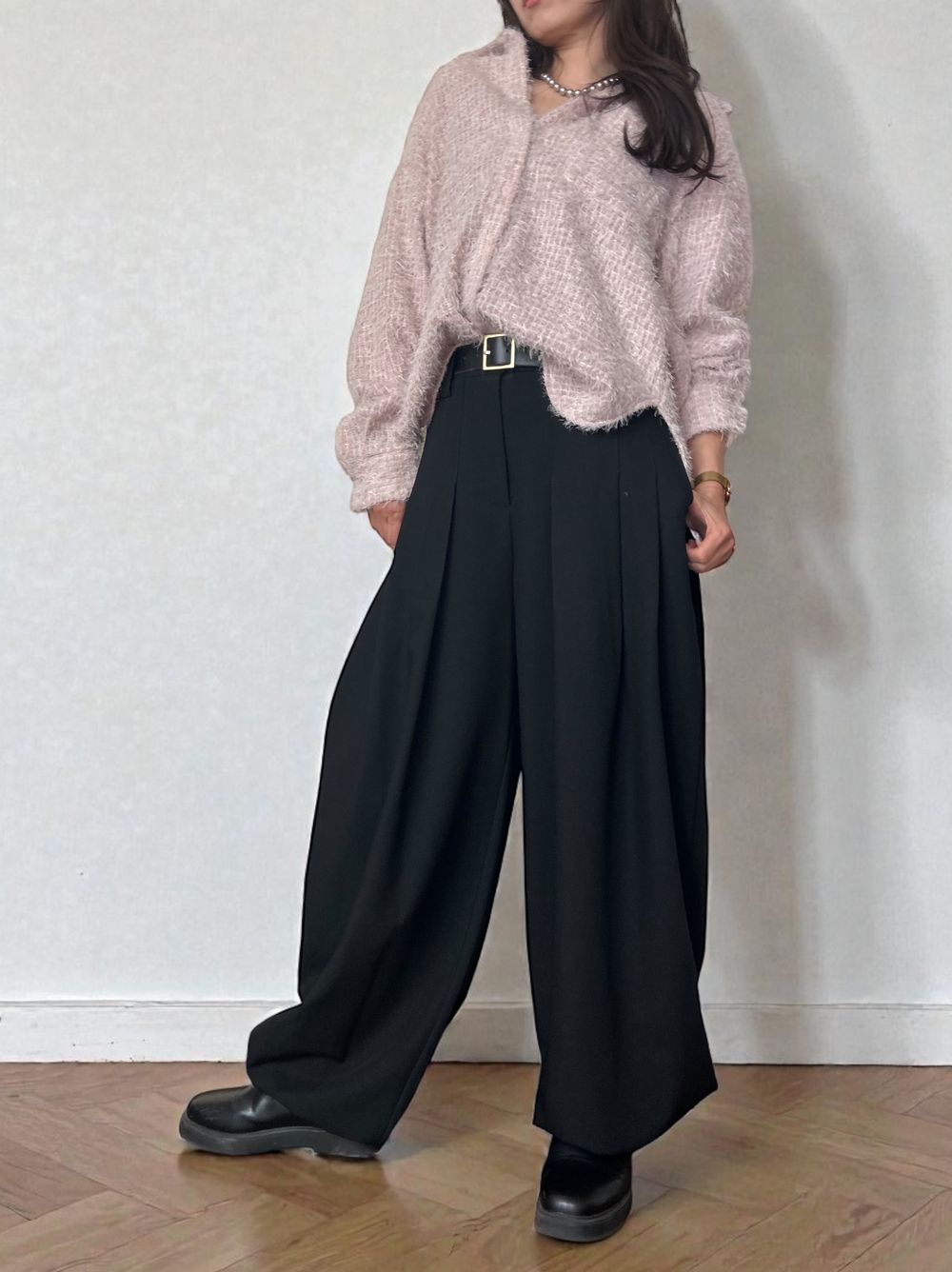 Jacquard shaggy sheerルーズシャツ