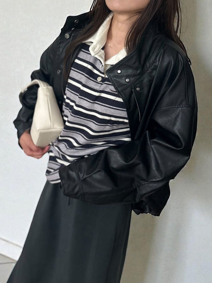 Eco leather スタンドカラージップブルゾン