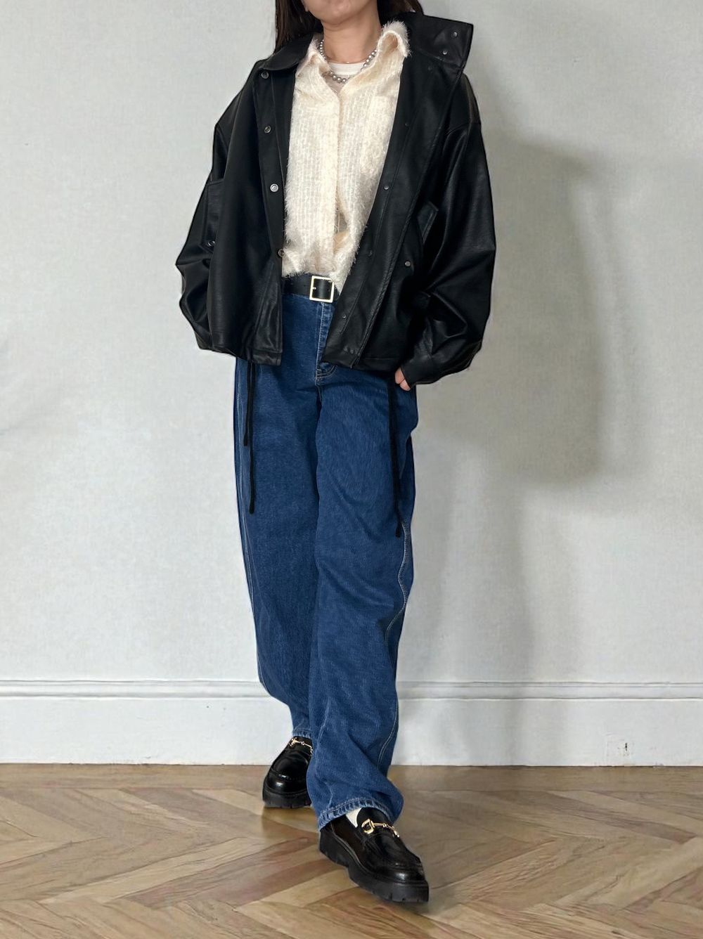 Eco leather スタンドカラージップブルゾン
