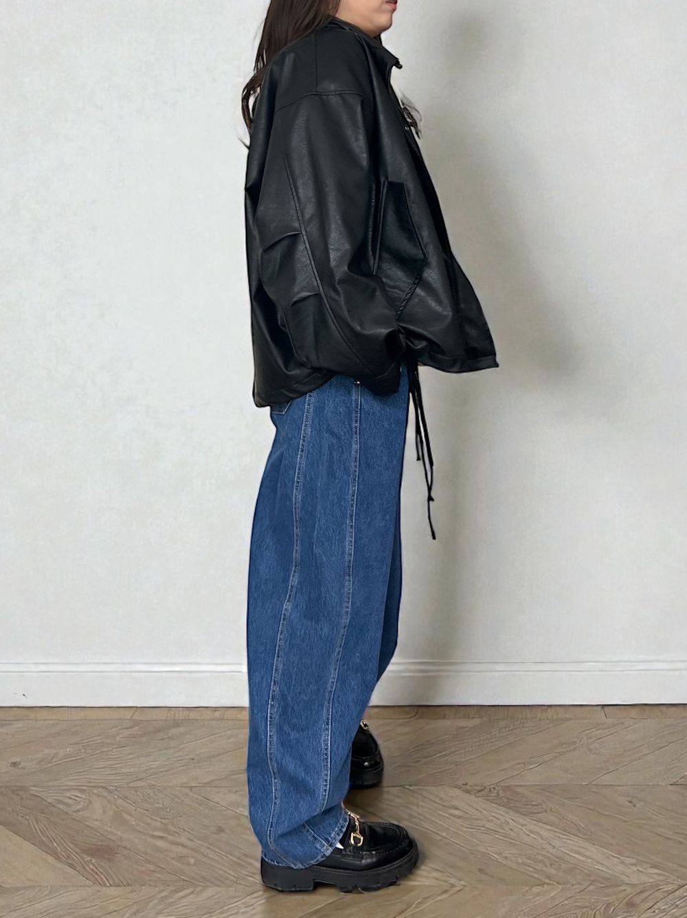 Eco leather スタンドカラージップブルゾン