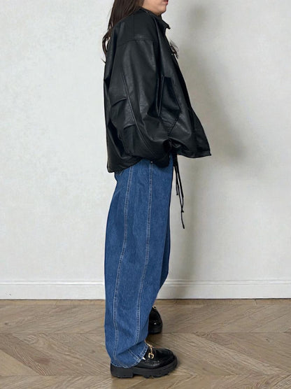 Eco leather スタンドカラージップブルゾン