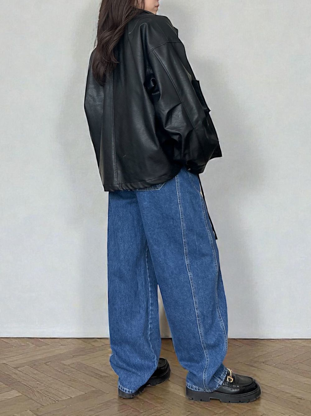 Eco leather スタンドカラージップブルゾン