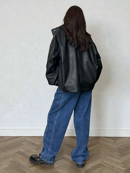 Eco leather スタンドカラージップブルゾン