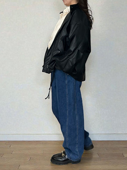 Eco leather スタンドカラージップブルゾン