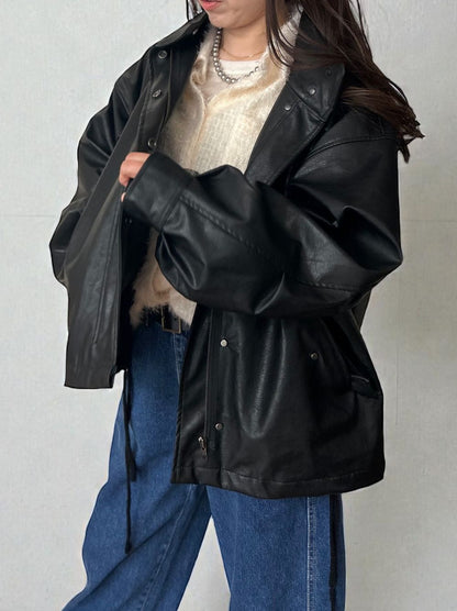 Eco leather スタンドカラージップブルゾン