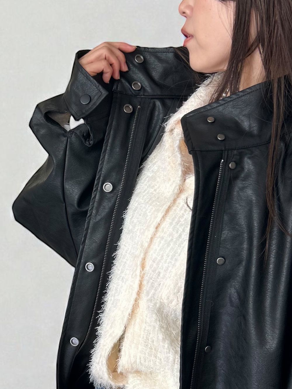 Eco leather スタンドカラージップブルゾン