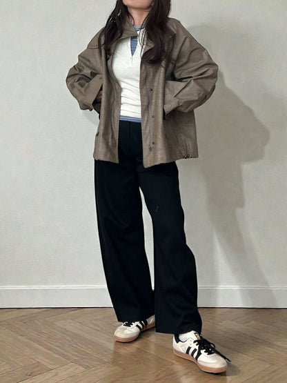 Eco leather スタンドカラージップブルゾン