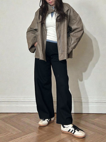 Eco leather スタンドカラージップブルゾン