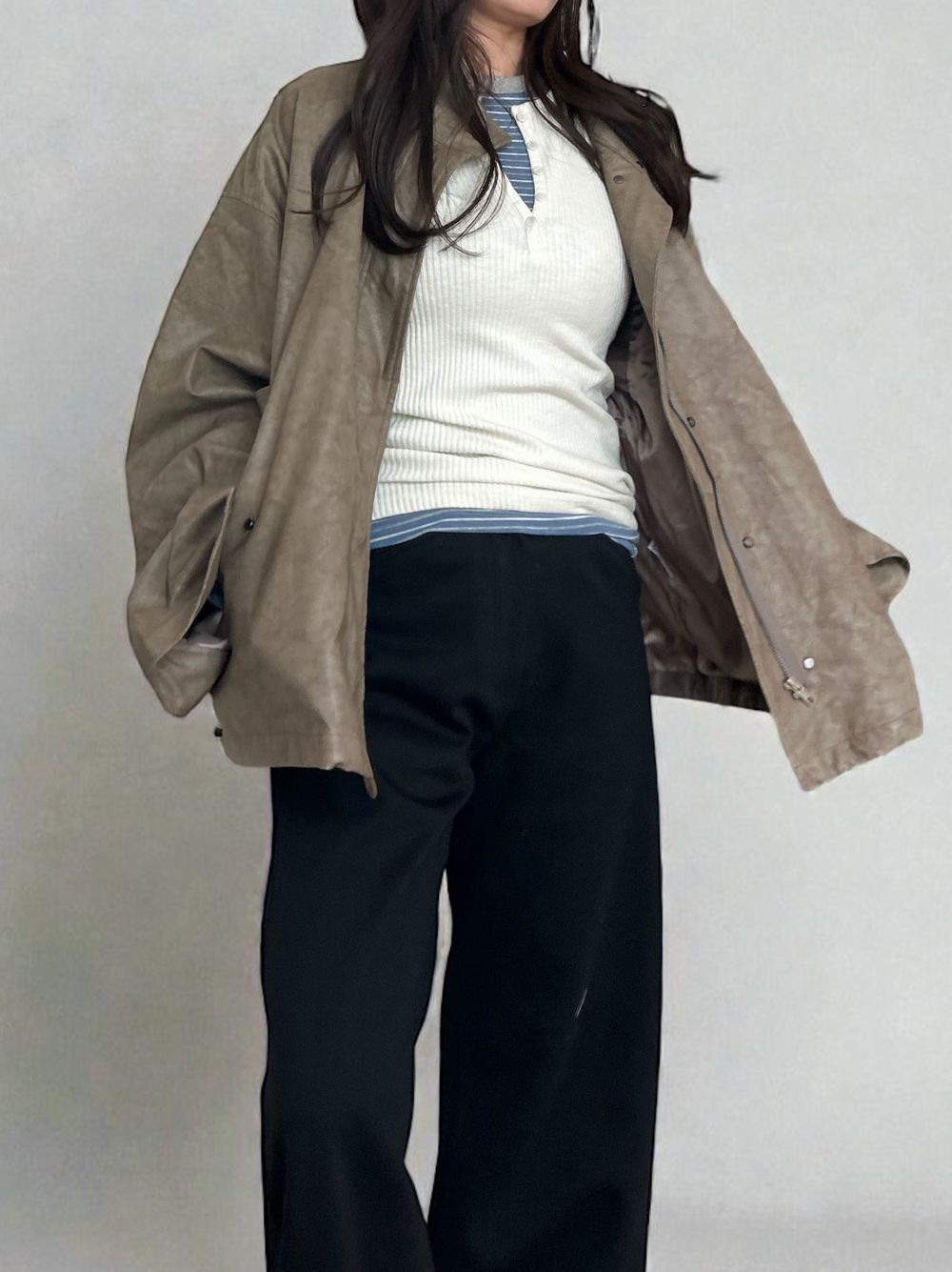 Eco leather スタンドカラージップブルゾン