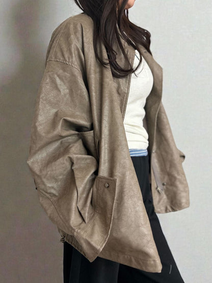 Eco leather スタンドカラージップブルゾン