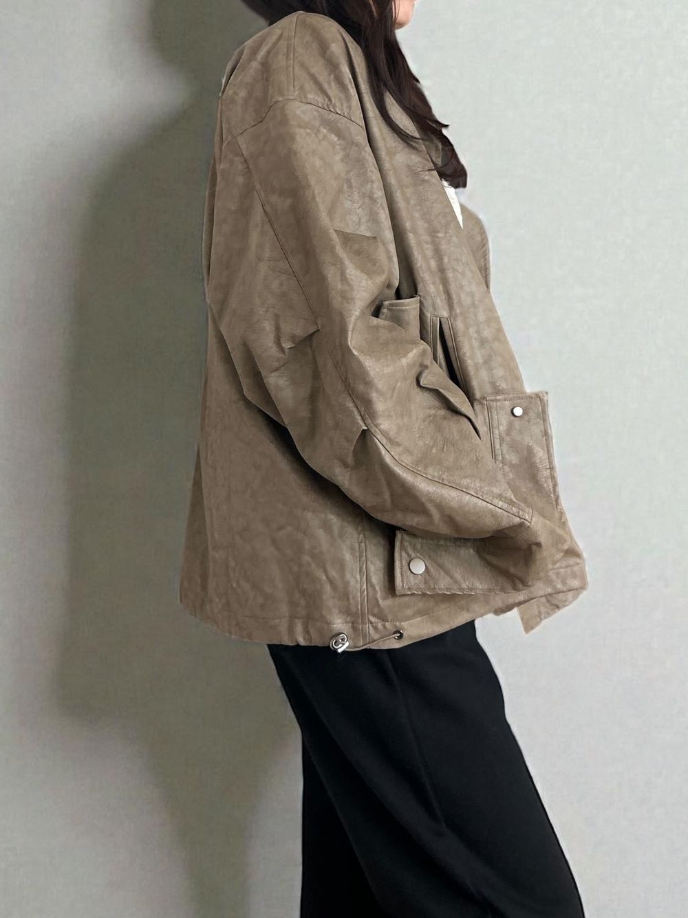 Eco leather スタンドカラージップブルゾン