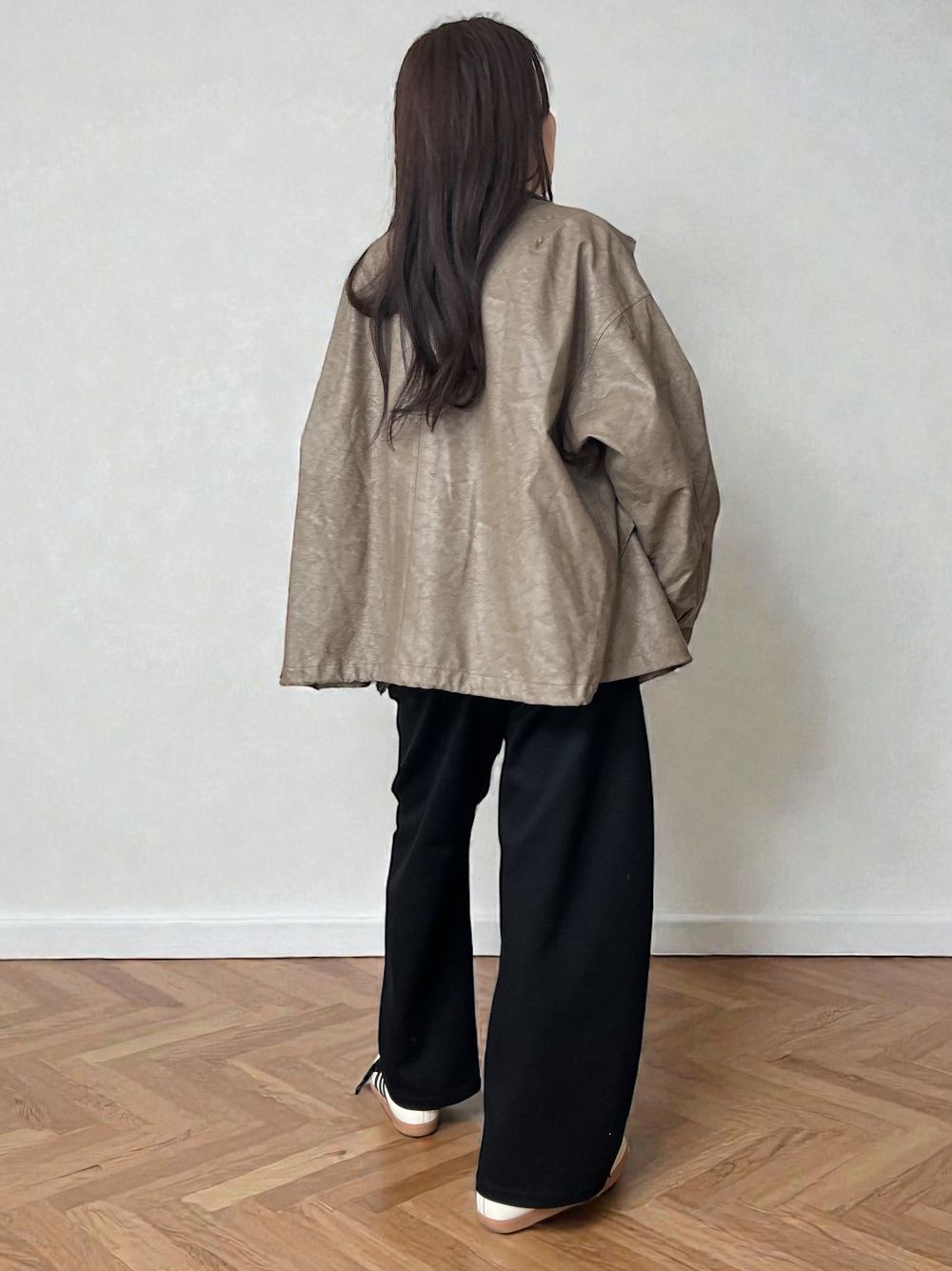 Eco leather スタンドカラージップブルゾン
