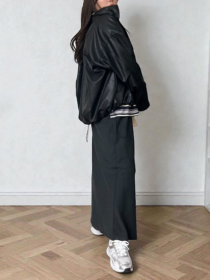 Eco leather スタンドカラージップブルゾン