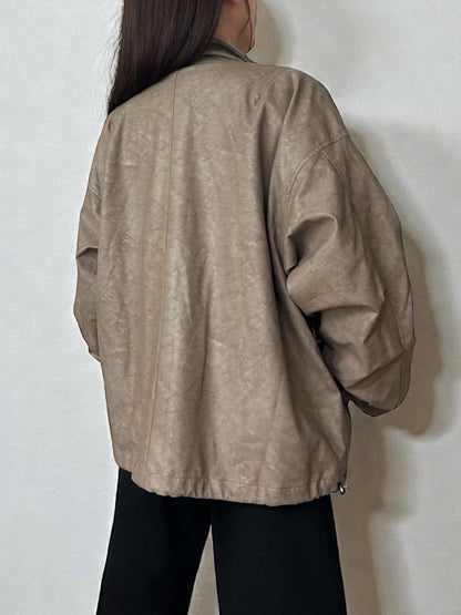 Eco leather スタンドカラージップブルゾン