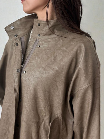 Eco leather スタンドカラージップブルゾン