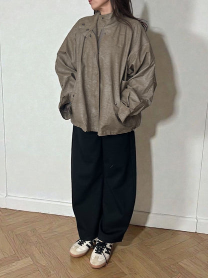 Eco leather スタンドカラージップブルゾン