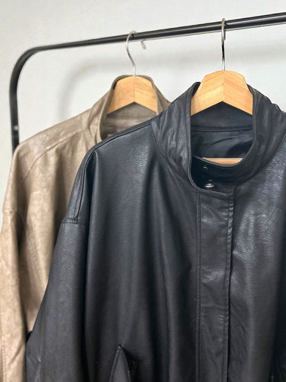 Eco leather スタンドカラージップブルゾン
