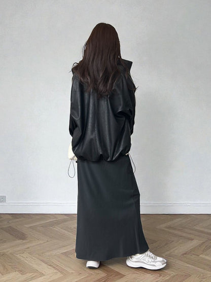 Eco leather スタンドカラージップブルゾン