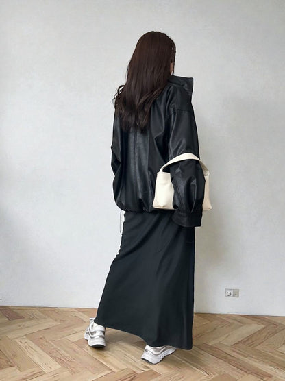 Eco leather スタンドカラージップブルゾン