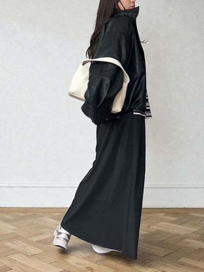 Eco leather スタンドカラージップブルゾン