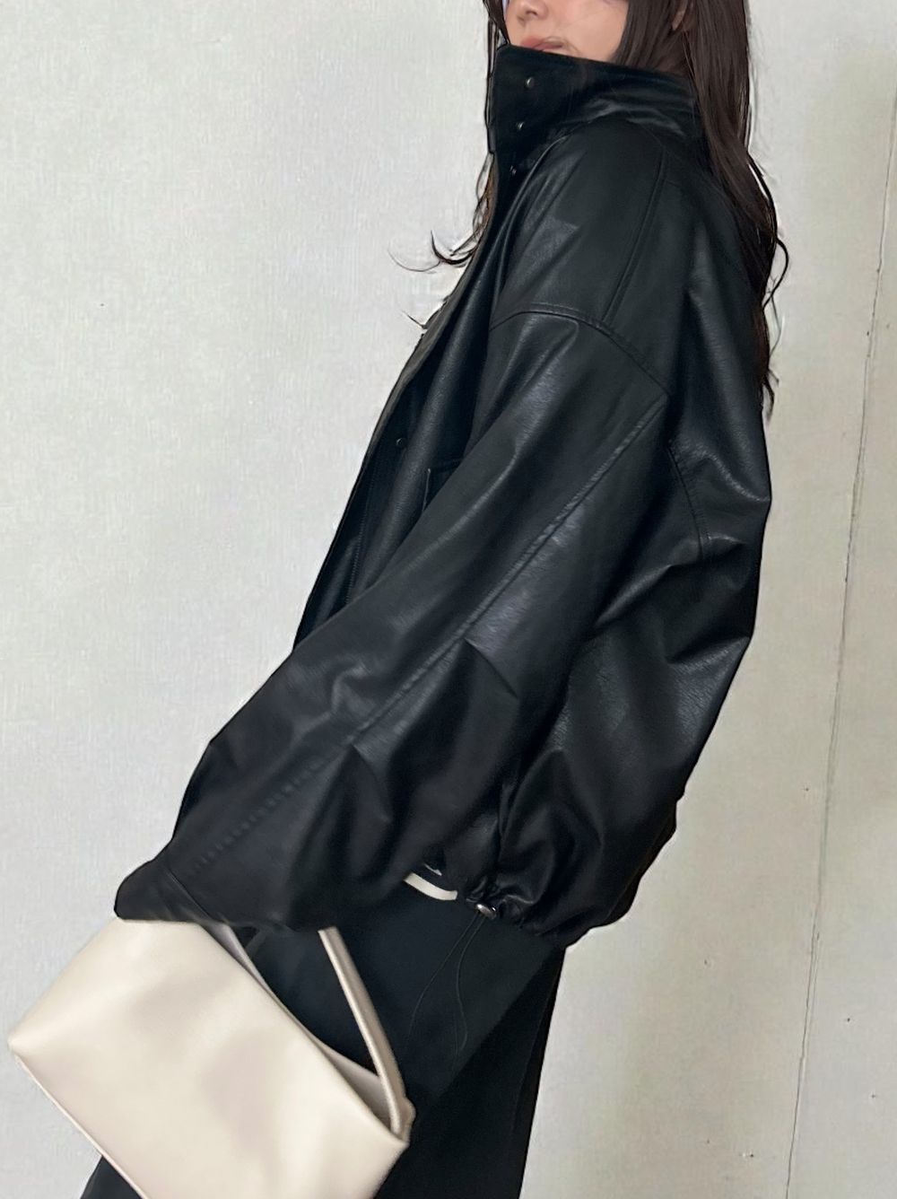 Eco leather スタンドカラージップブルゾン