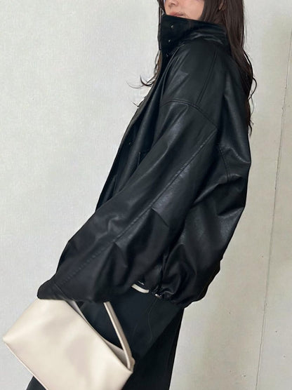 Eco leather スタンドカラージップブルゾン
