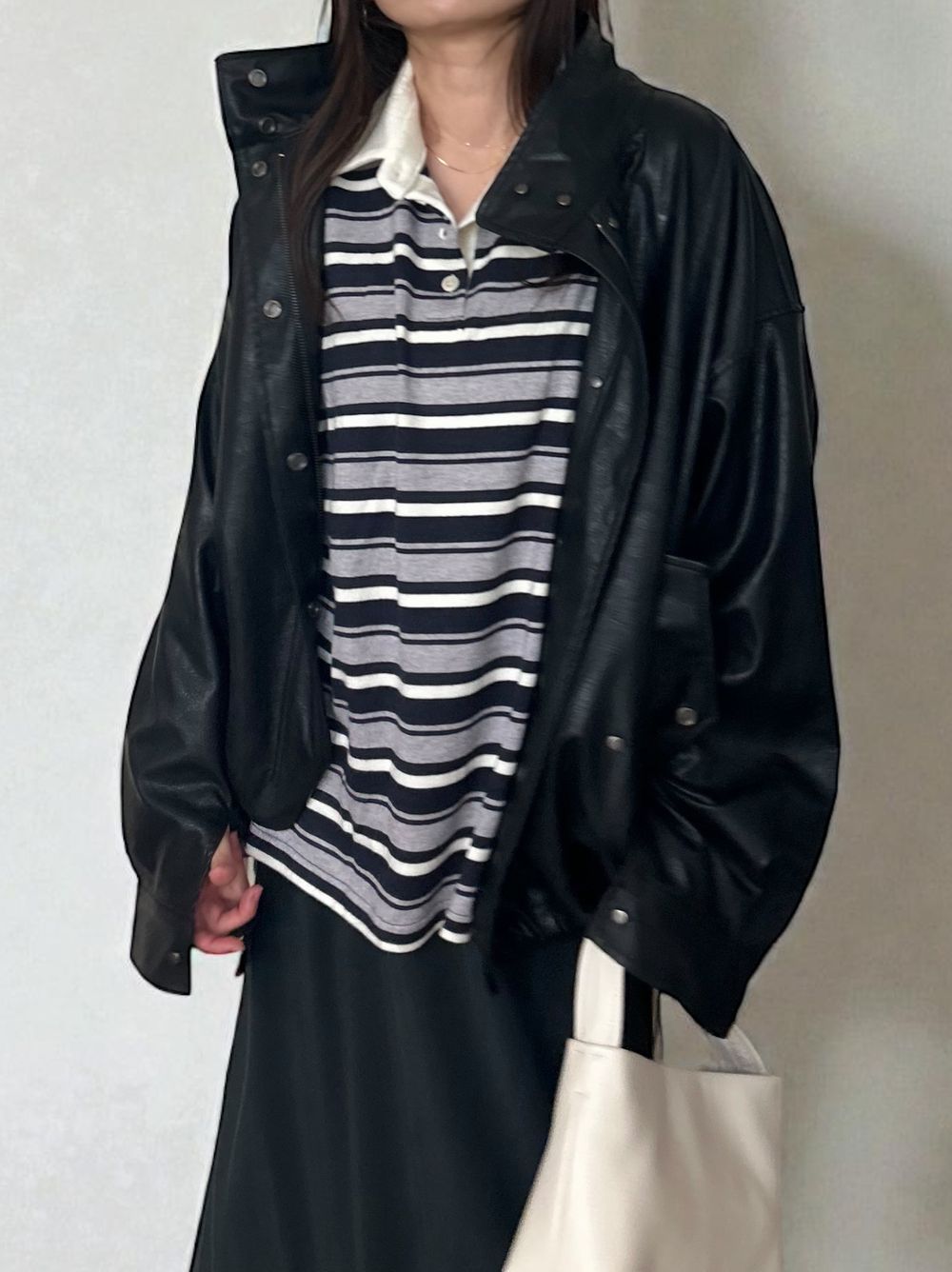 Eco leather スタンドカラージップブルゾン