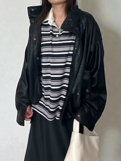 Eco leather スタンドカラージップブルゾン