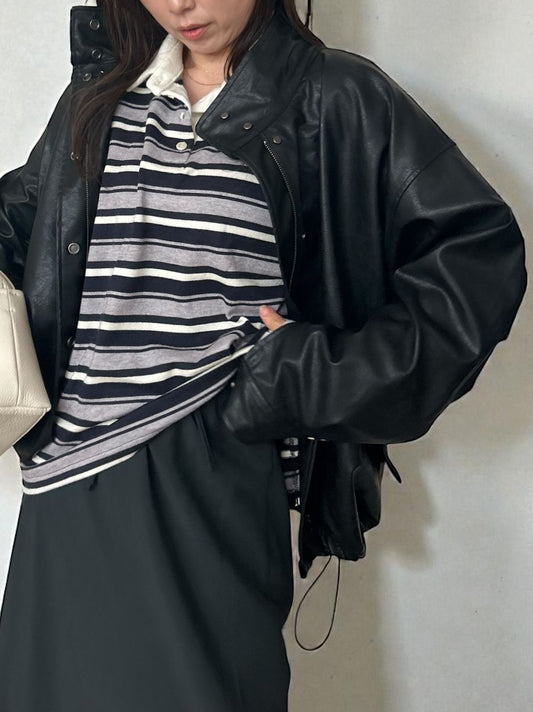 Eco leather スタンドカラージップブルゾン