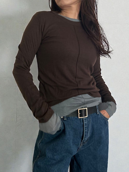 Wool blend crew neck シアートップス