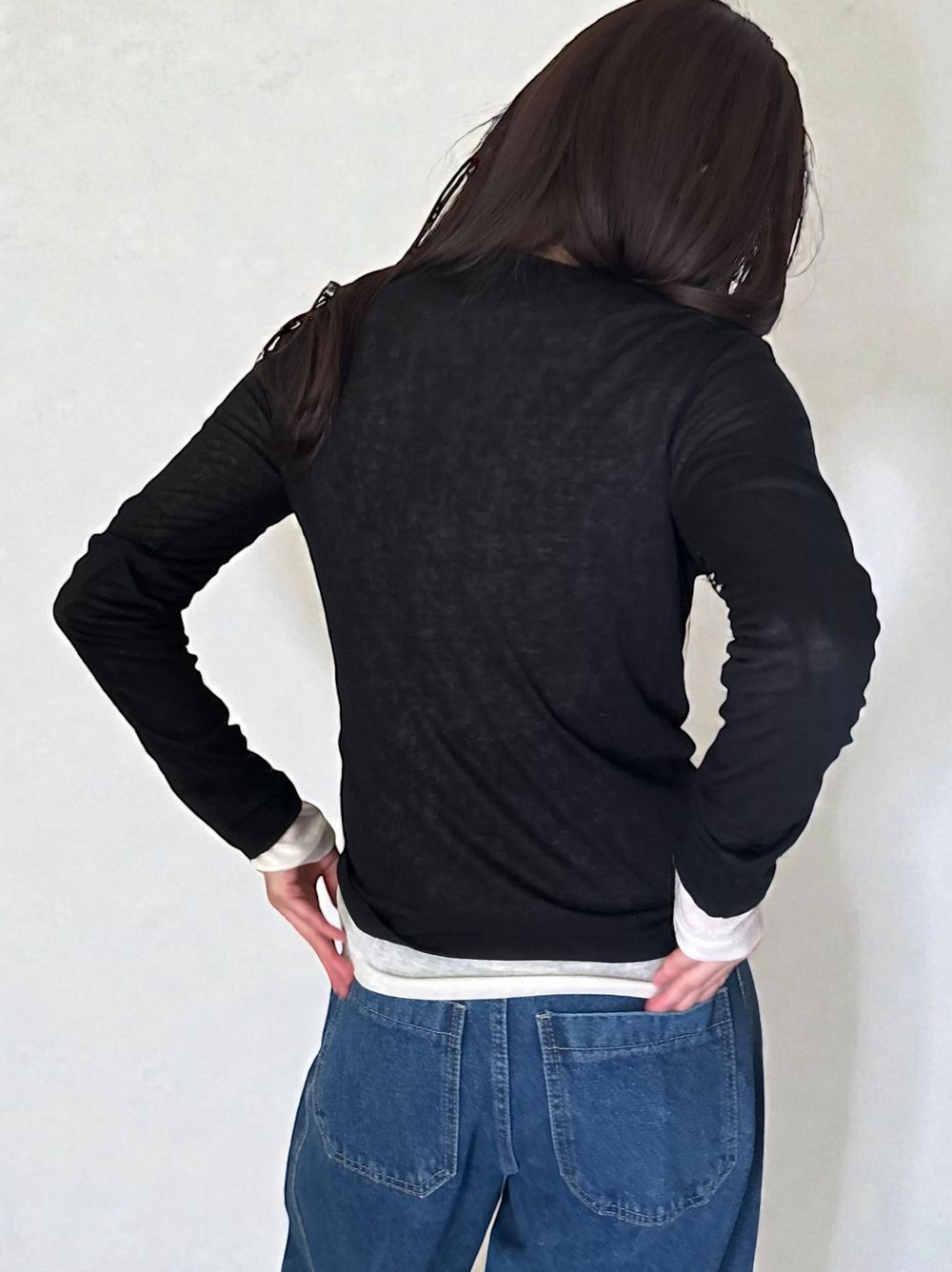 Wool blend crew neck シアートップス