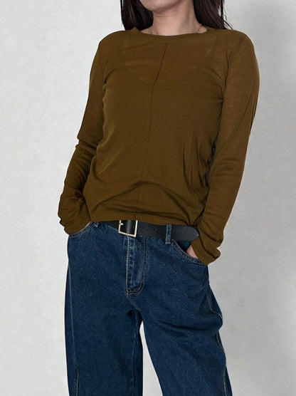 Wool blend crew neck シアートップス