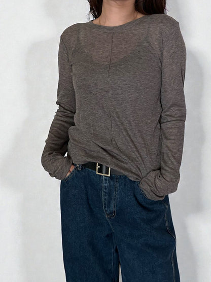 Wool blend crew neck シアートップス