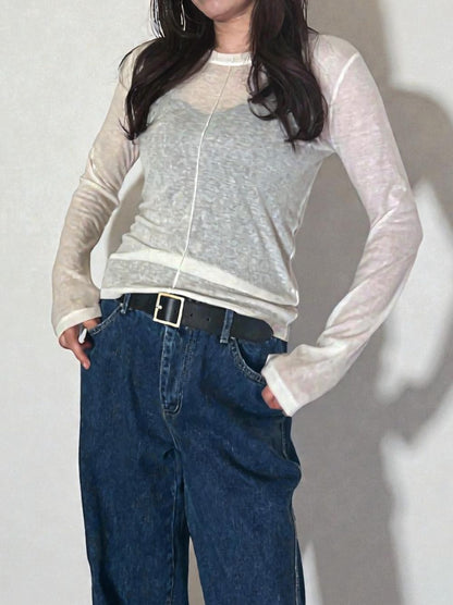 Wool blend crew neck シアートップス