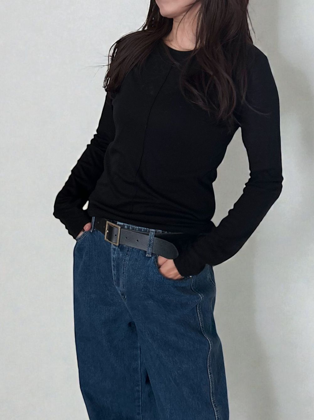 Wool blend crew neck シアートップス