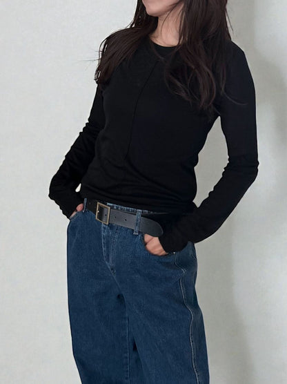 Wool blend crew neck シアートップス