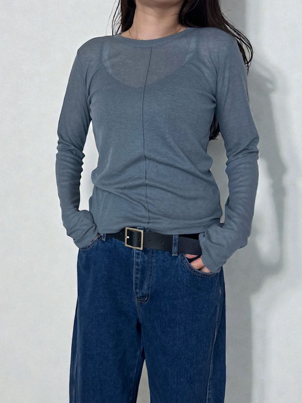 Wool blend crew neck シアートップス