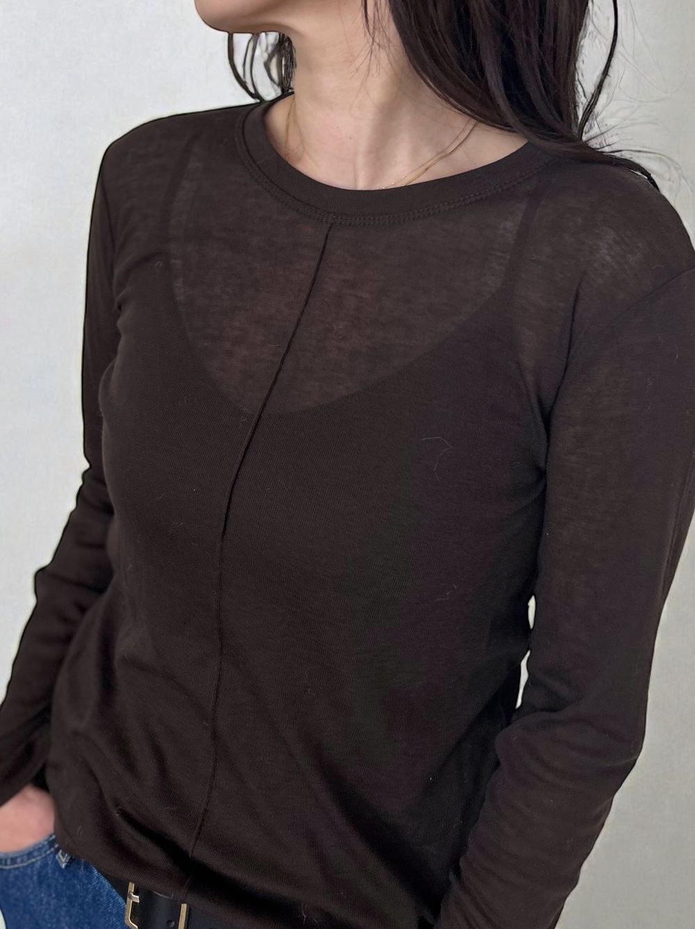 Wool blend crew neck シアートップス