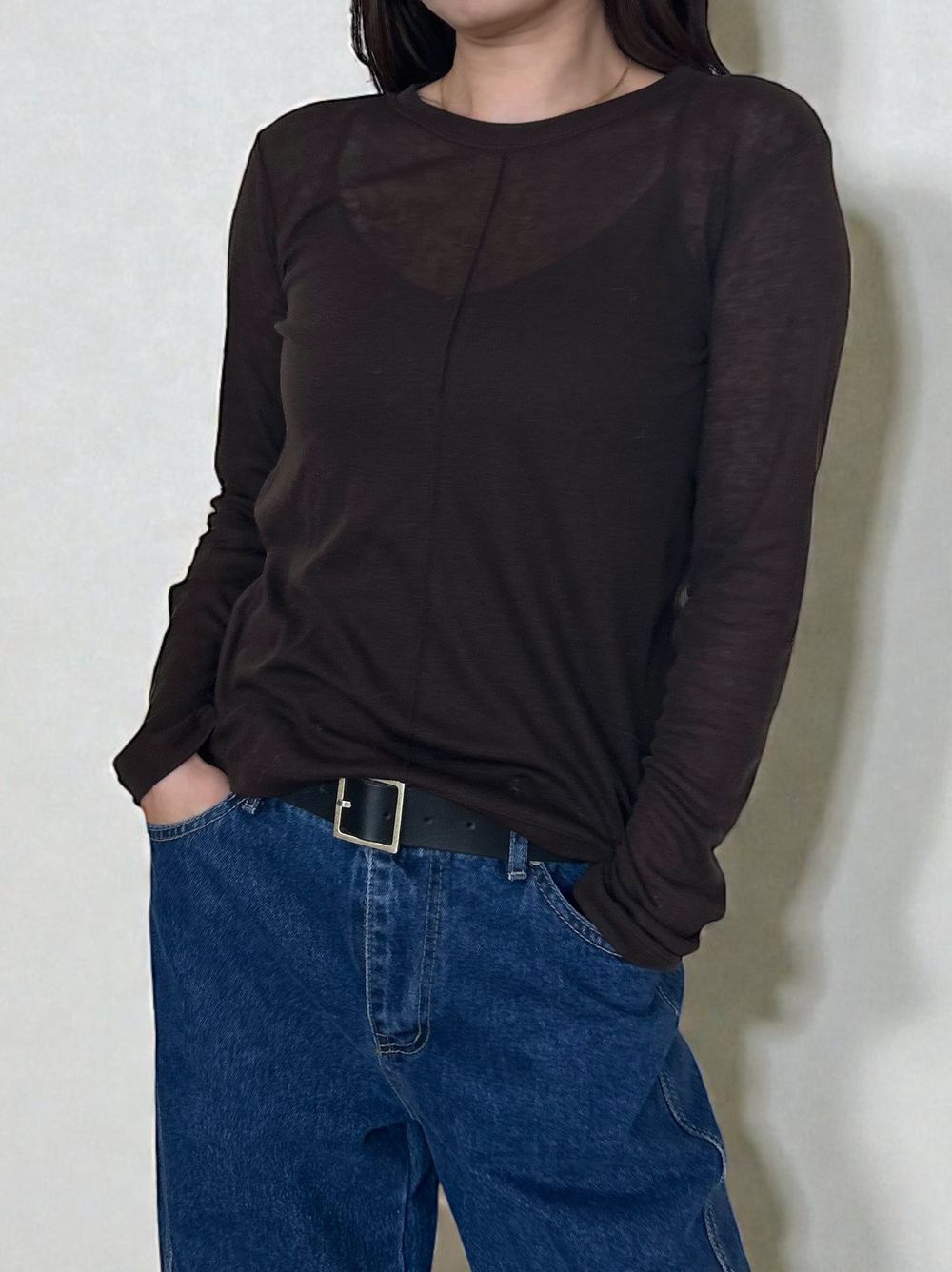 Wool blend crew neck シアートップス