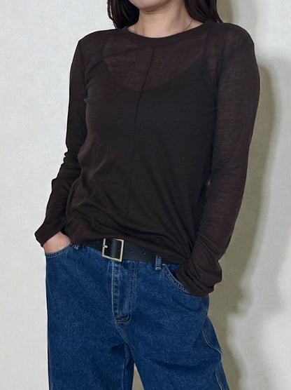 Wool blend crew neck シアートップス