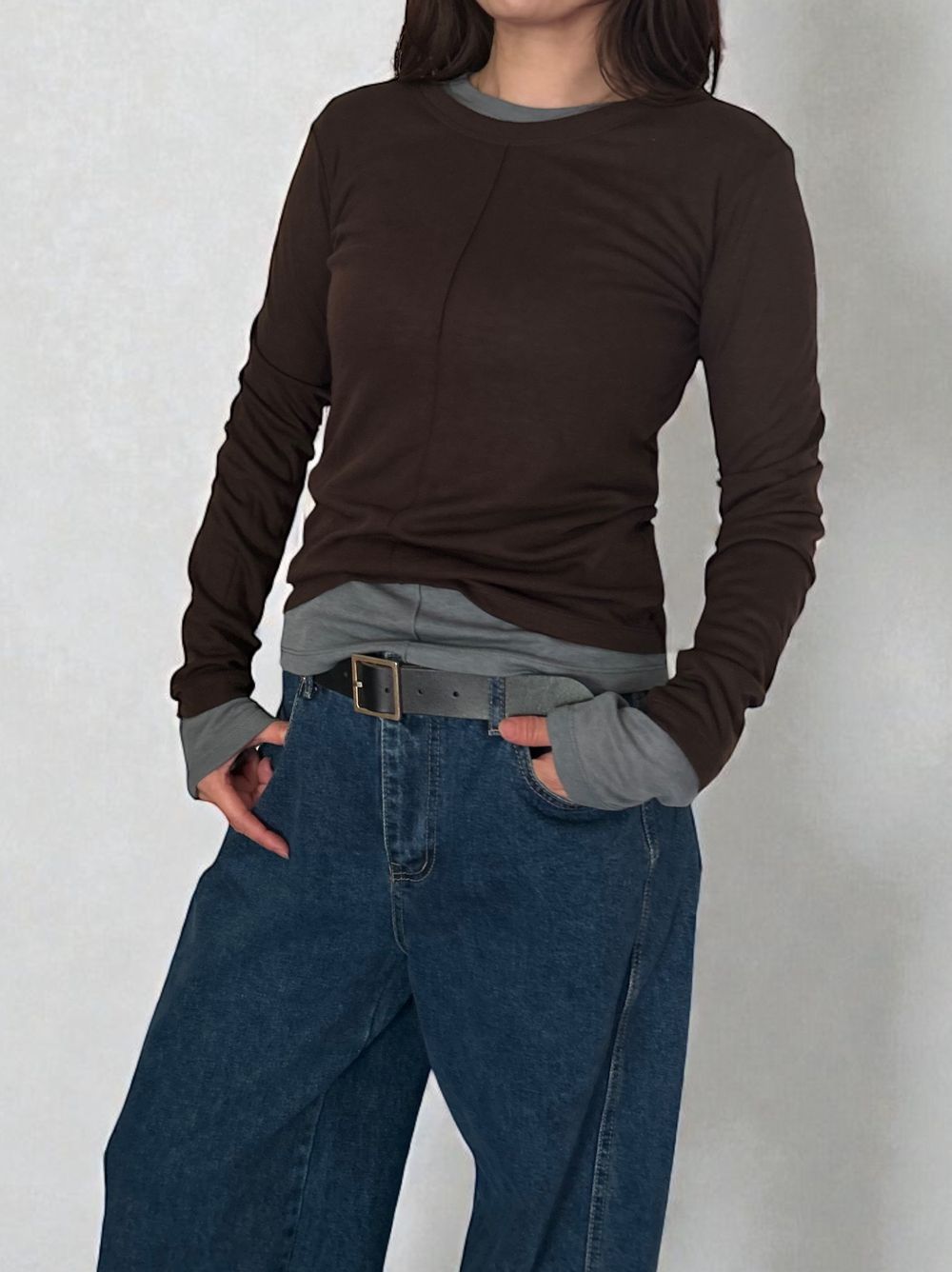 Wool blend crew neck シアートップス