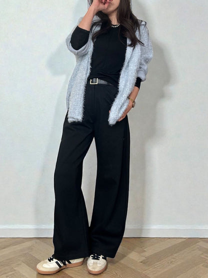 Wool blend crew neck シアートップス