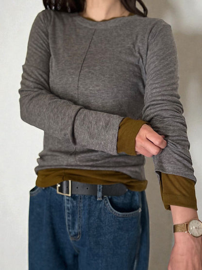 Wool blend crew neck シアートップス